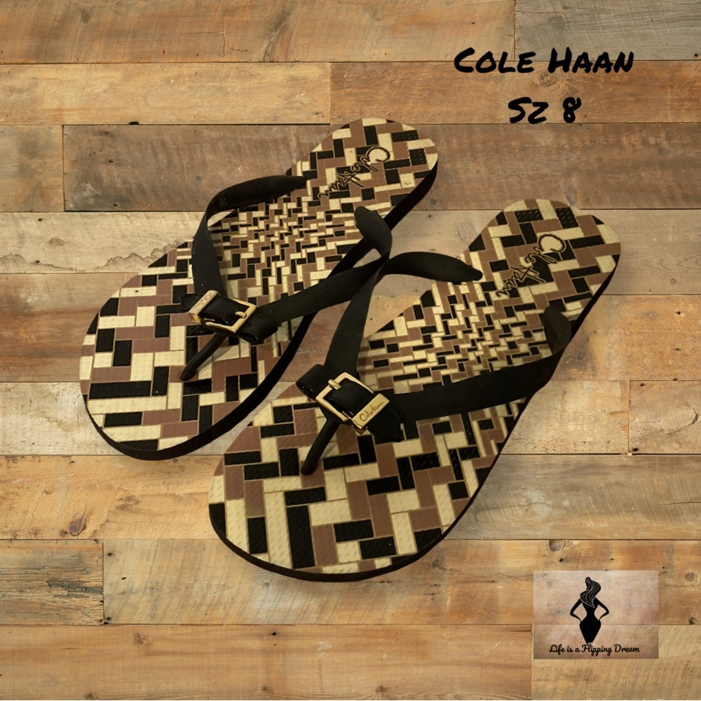 Cole Haan Mosaic Pattern Flip Flops with Black Straps